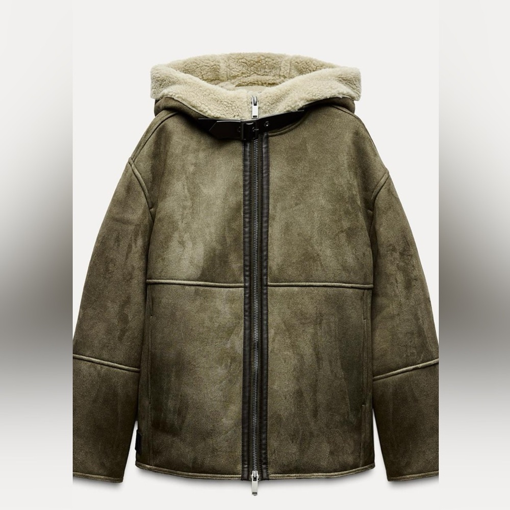 Zara current style shearling double faced hooded jacket ZW Collection  Med